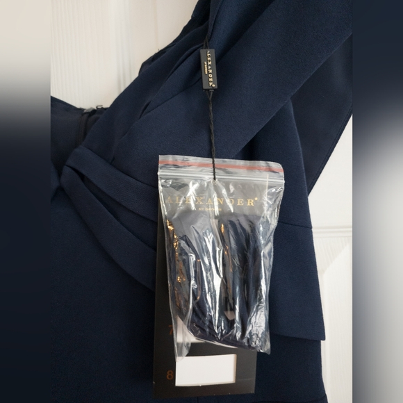 NWT Alexander by Daymor 1368 Off Shoulder Peplum Long Dress- Midnight - Picture 5 of 8